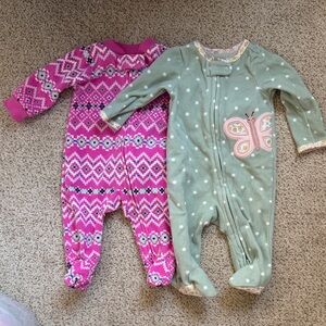 Carter's Pink Patterned & Green Polka Dot Baby Footed Pajamas Set